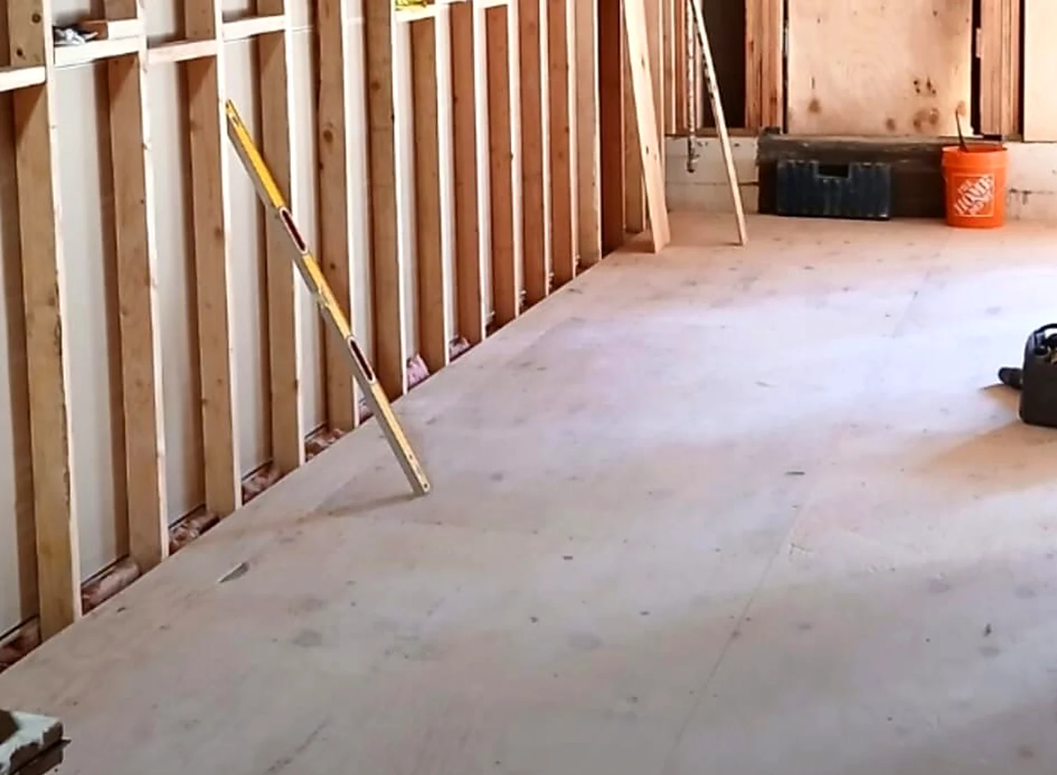 Exposed residential interior framing
