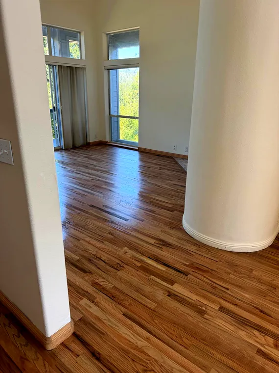 Finished wood flooring through a residential entry